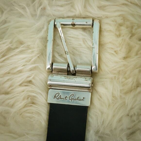 Robert Graham Size 32 Norton Black Leather Floral Embossed Reversible Belt - Picture 6 of 8